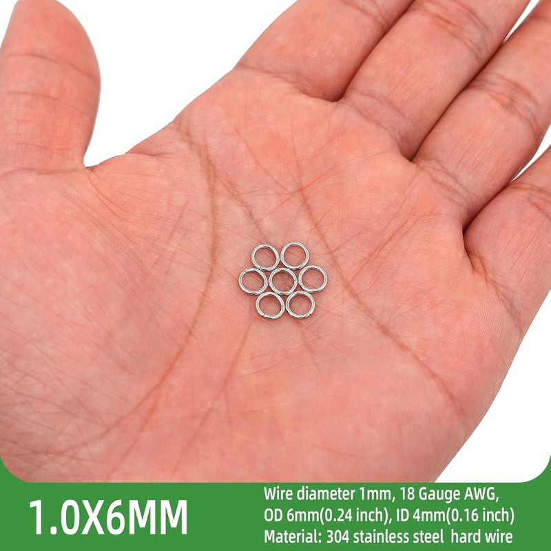 THREENEST 1000PCS 6mm 1mm Thickness 18 Gauge Stainless Steel Jump Rings, Unwelded Metal Round Craft Ring for Necklace Bracelet Keychain Chainmail Jewelry Making - Image 2